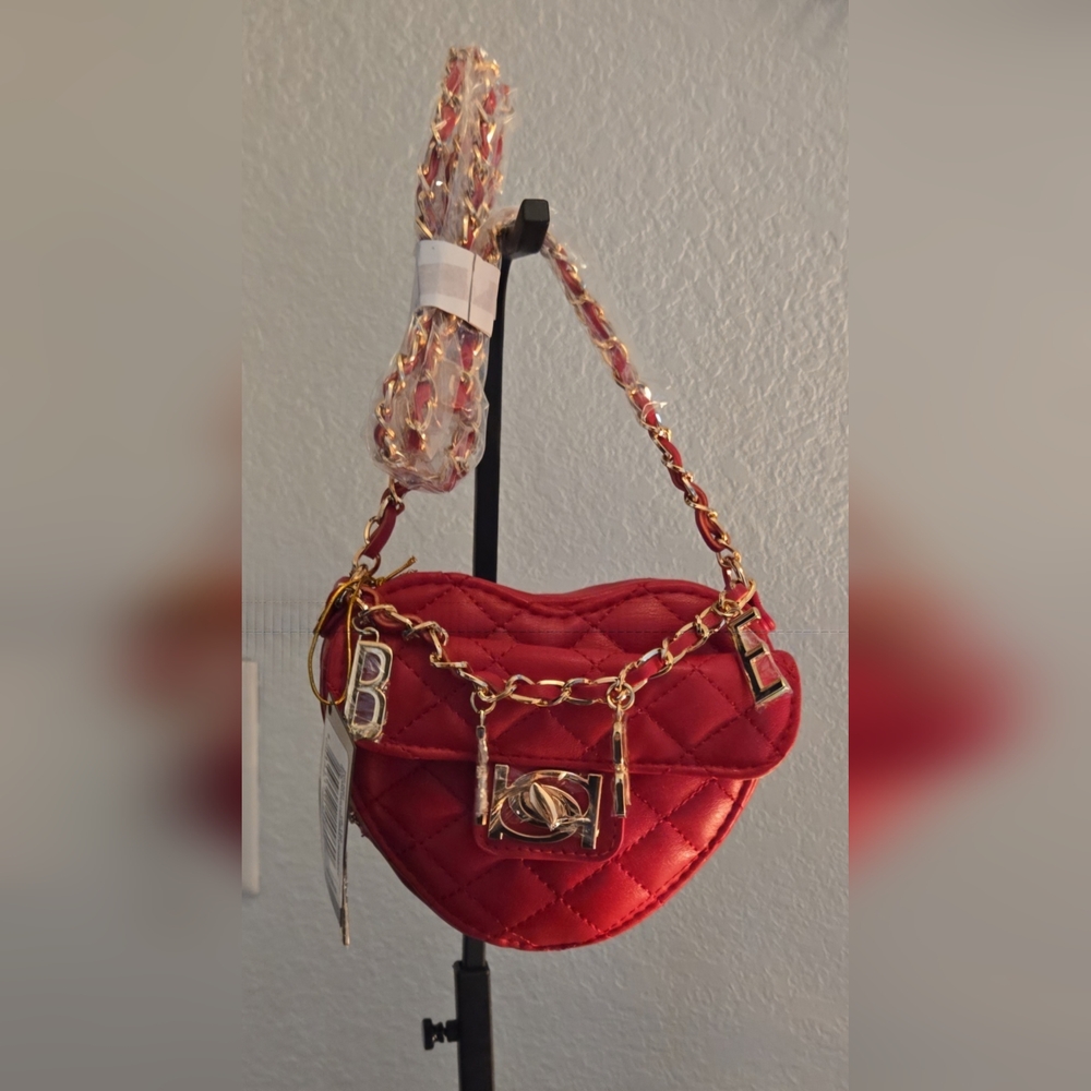 bebe Red Solana Quilted Heart Crossbody Bag,